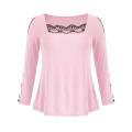 Pink Square Collar Lace Patchwork Full Sleeve 5XL Casual Lady Blouses